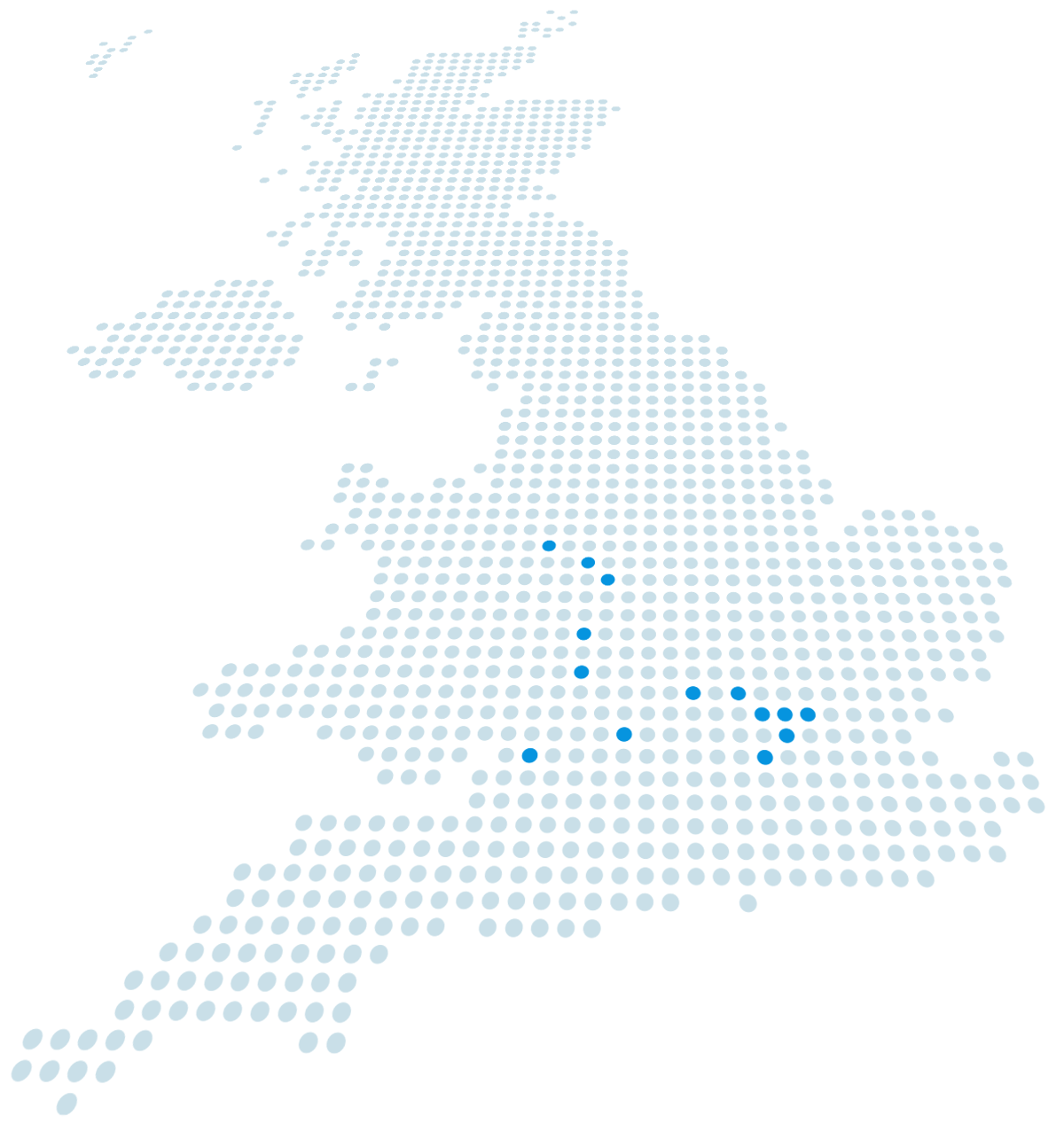 Map of the UK marking Hine Solicitors' office locations